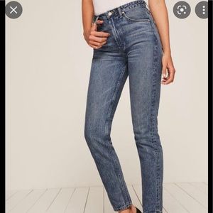 Reformation Denim Jeans High Rise Cigarette Dark Stone Raw Hem Blue Size 25